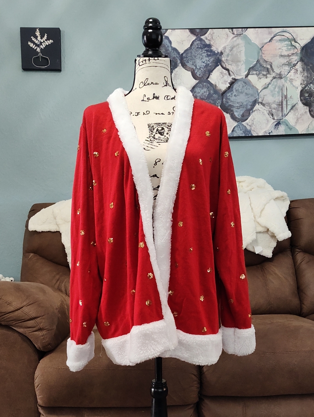 Tipsy Elves Red Holiday Faux-Fur Trim Cardigan Sweater